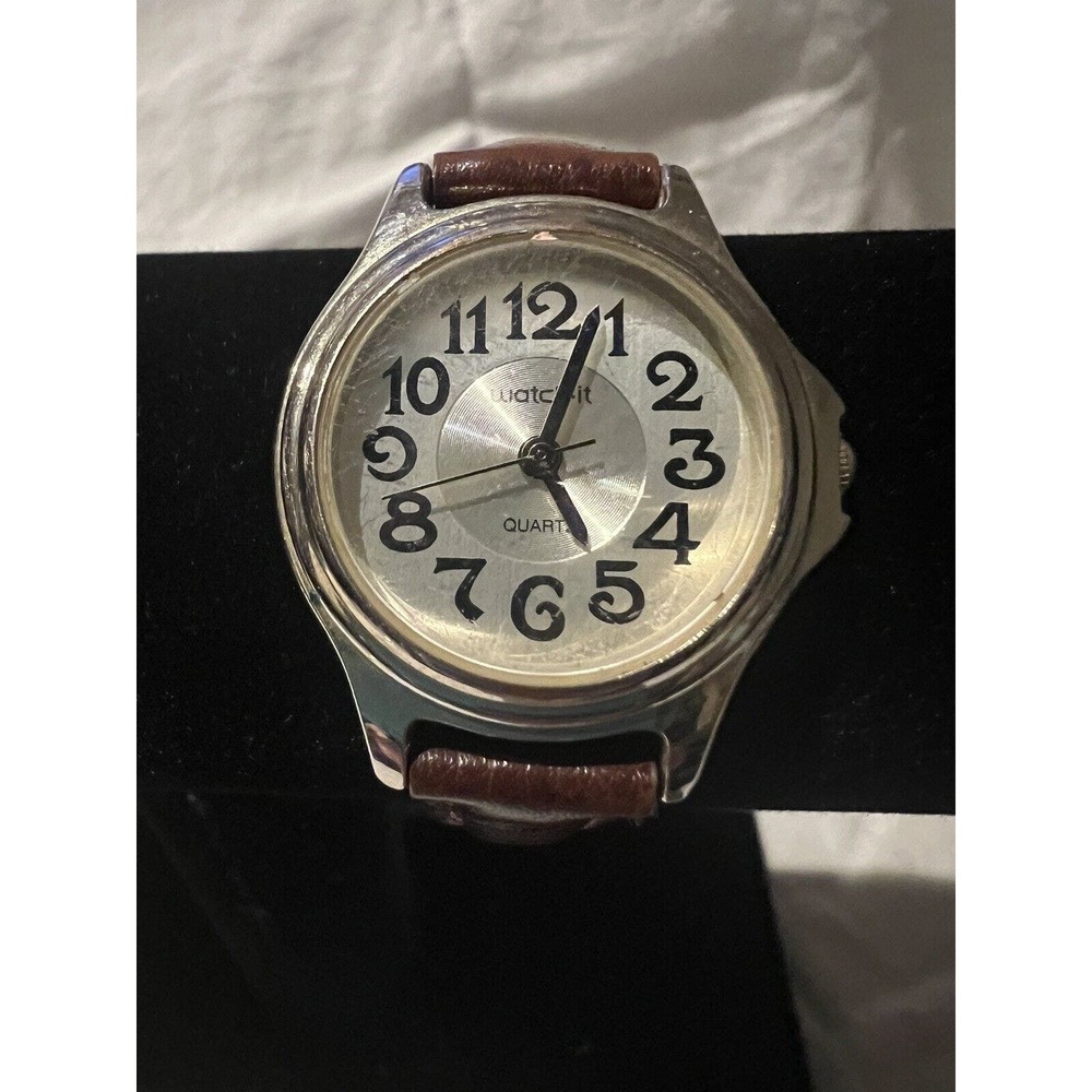 Vtg Watch It Gold Tone White Silver Women’s Watch Faux Leather Brown